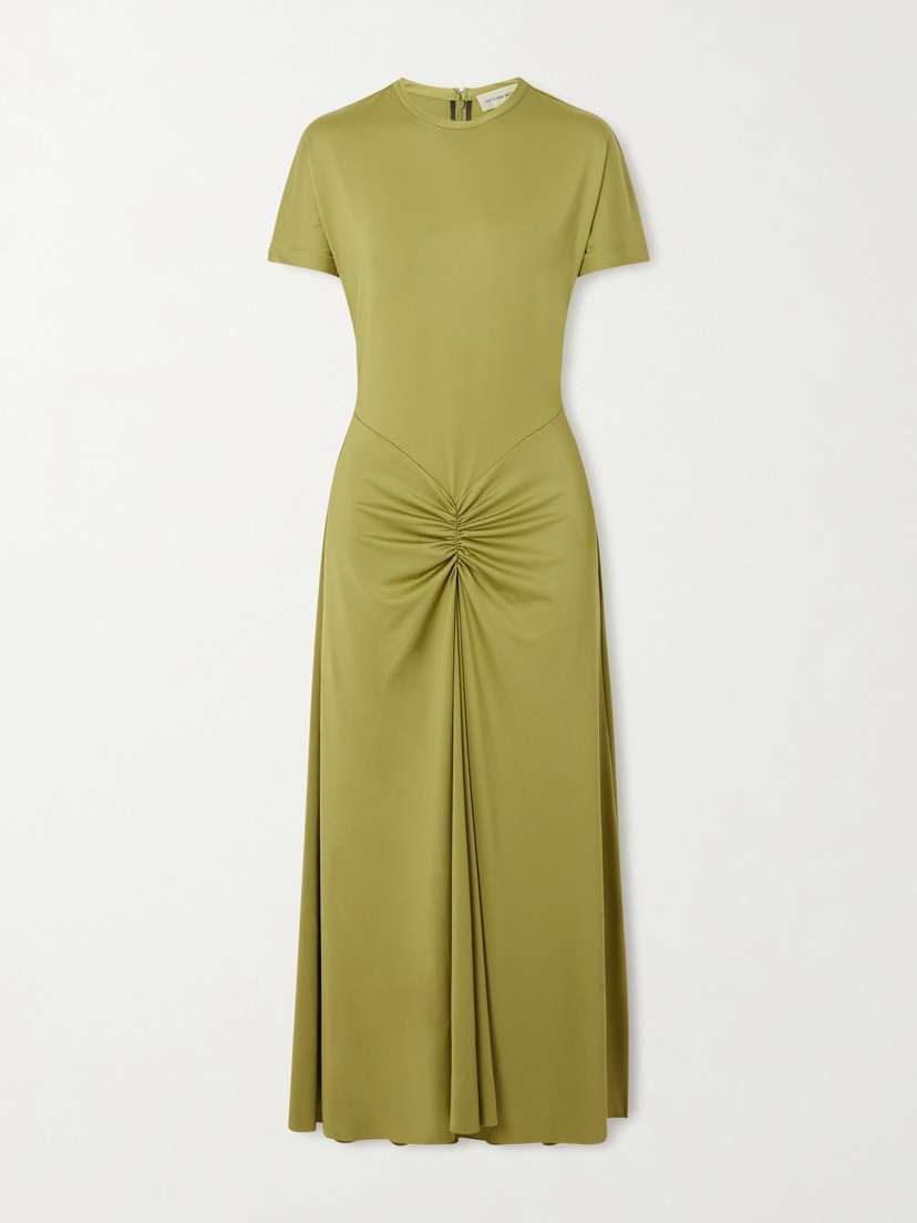 Victoria Beckham Gathered Satin-jersey Midi Dress