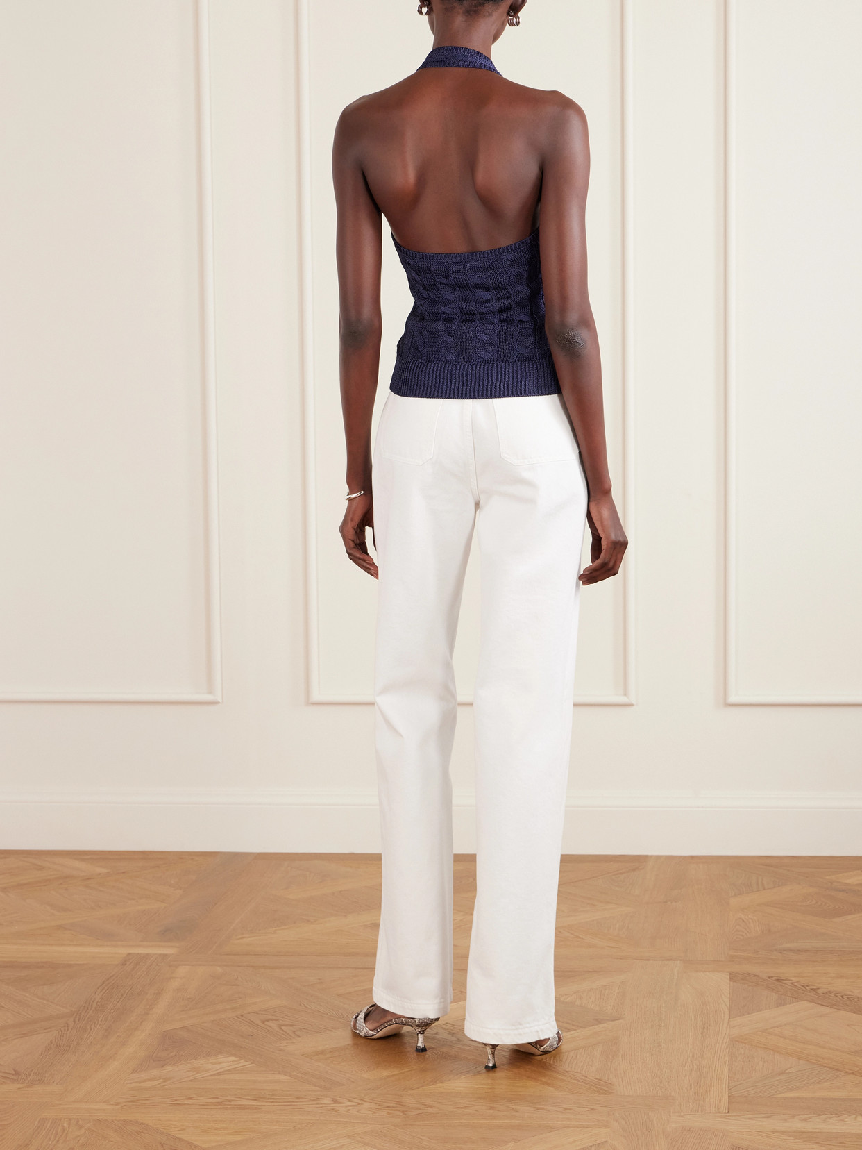 Collection - Cable-Knit Silk Halterneck Top