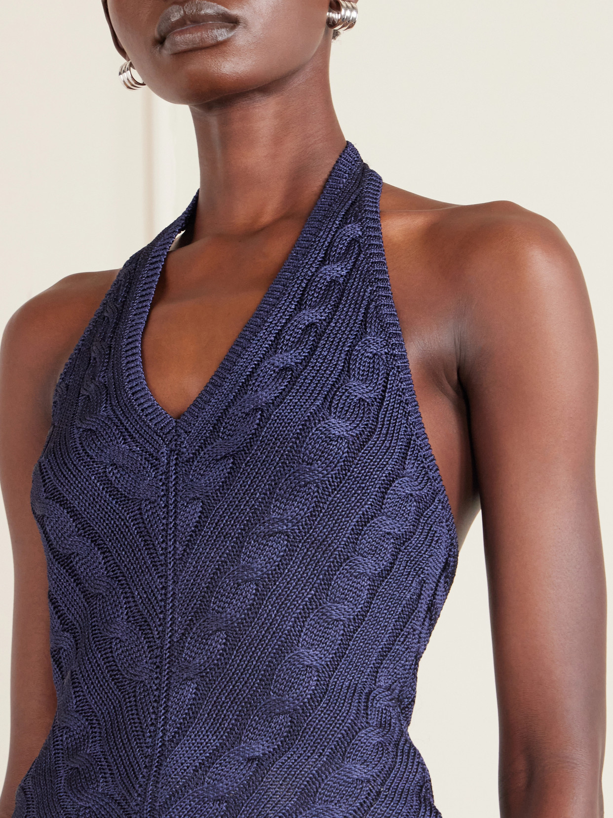 Collection - Cable-Knit Silk Halterneck Top