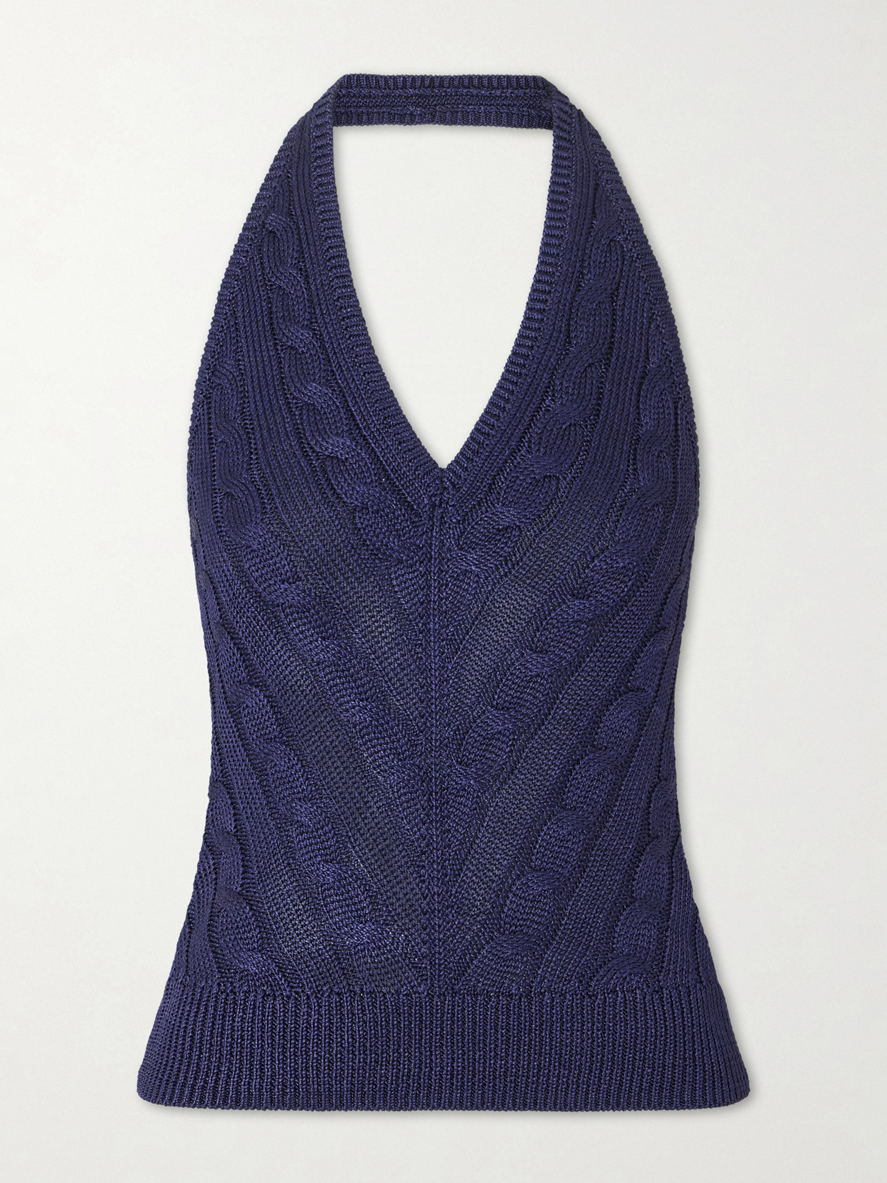 Ralph Lauren Cable-knit Silk Halterneck Top In Blue