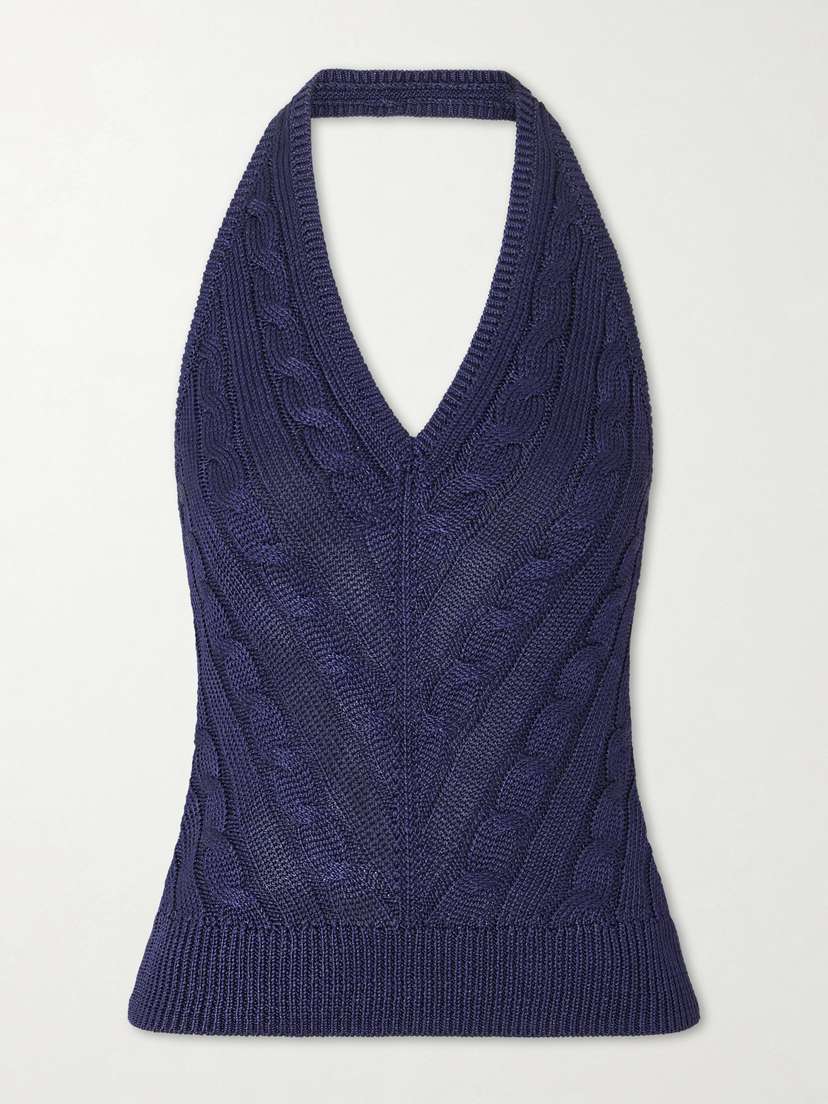Ralph Lauren Collection Cable-knit Silk Halterneck Top