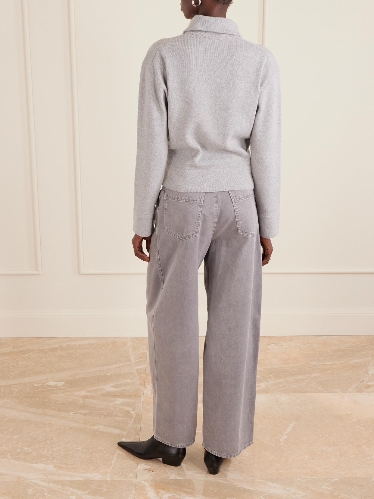 Victoria Beckham Milano Merino Wool And Cashmere-blend Half-zip Sweater In Gray