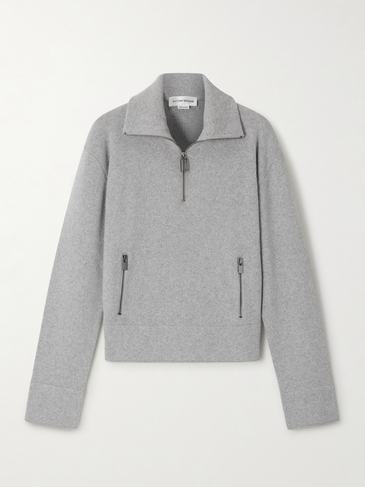 Victoria Beckham Milano Merino Wool And Cashmere-blend Half-zip Sweater In Gray