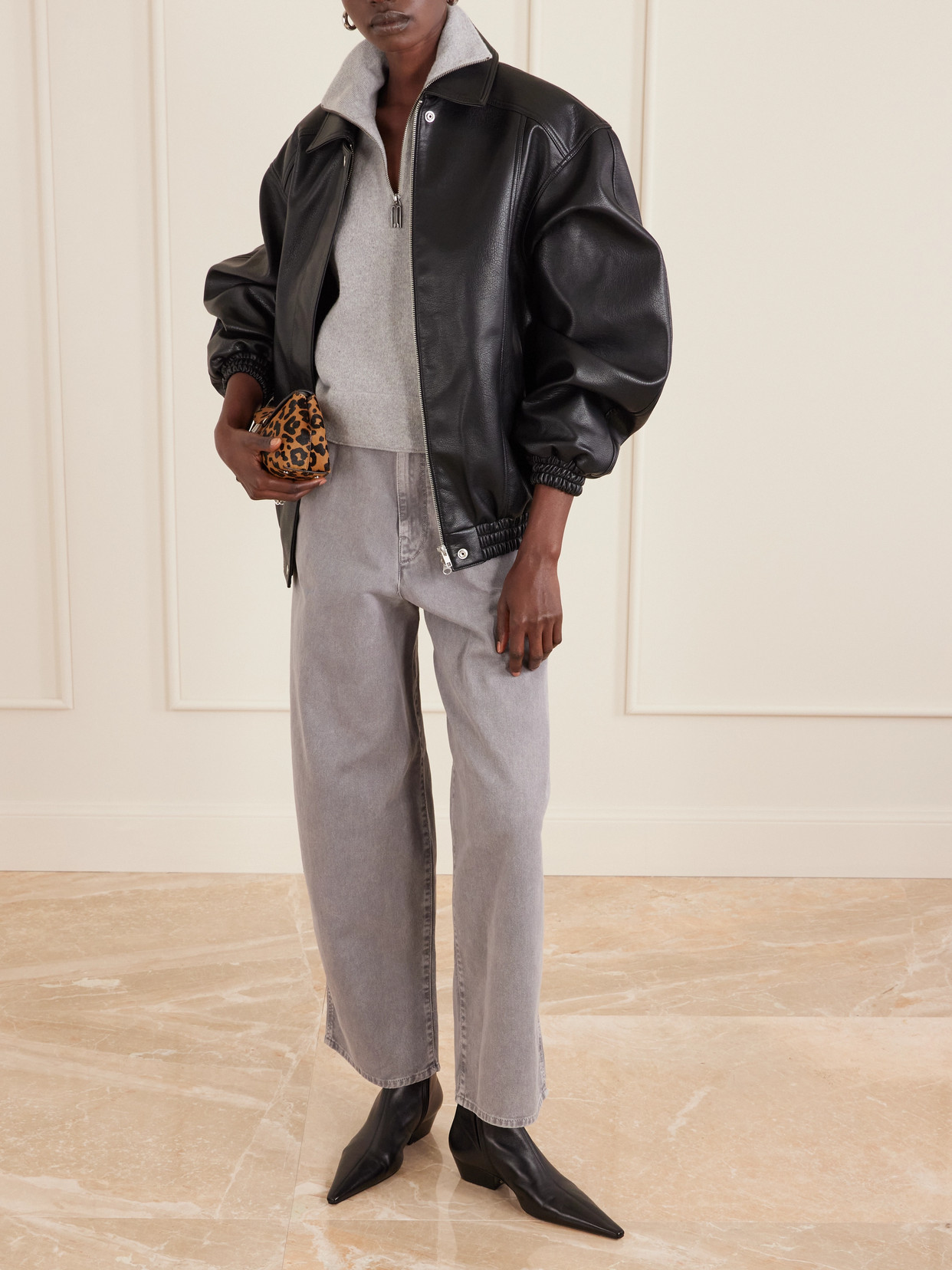 Victoria Beckham Milano Merino Wool And Cashmere-blend Half-zip Sweater In Gray