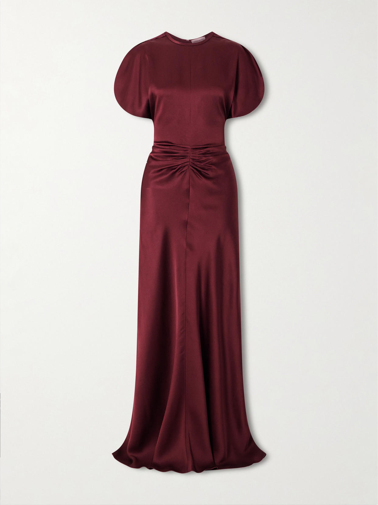 Victoria Beckham Gathered Satin Maxi Dress In Burgundy