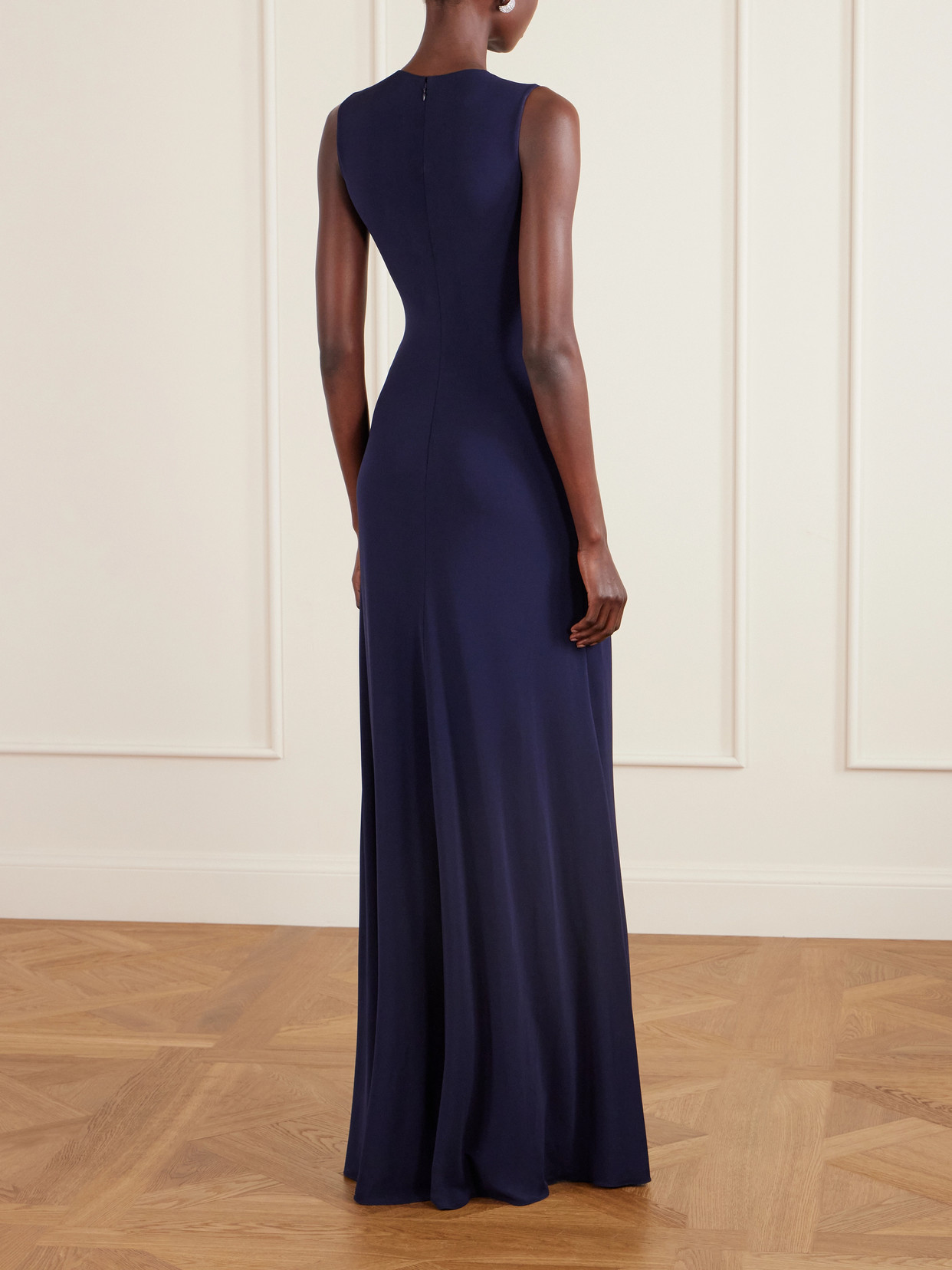 Ralph Lauren Knotted Pleated Chiffon And Stretch-jersey Gown In Blue