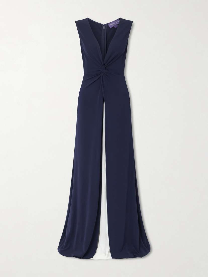 Ralph Lauren Collection Knotted Pleated Chiffon And Stretch-jersey Gown