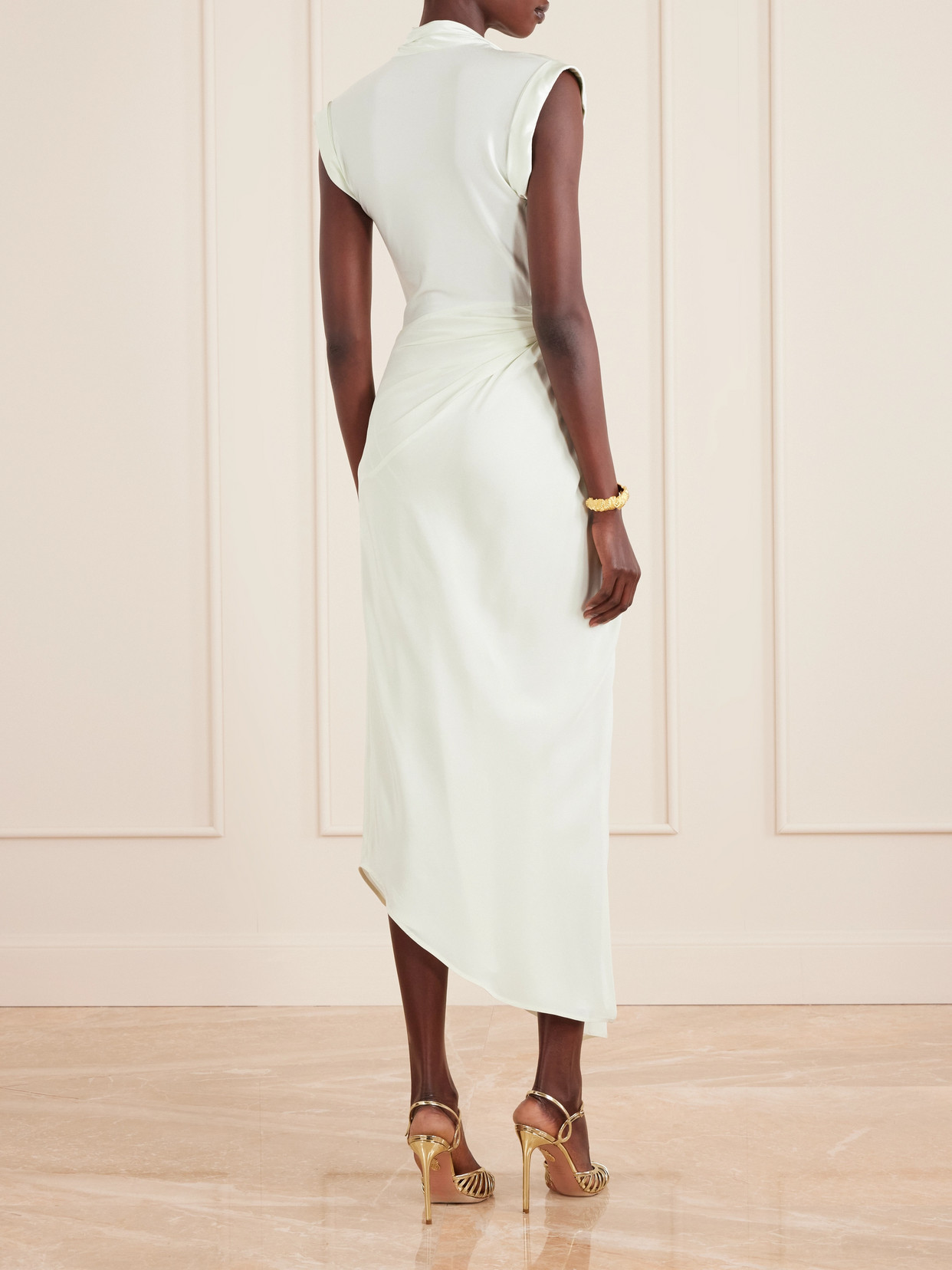 Victoria Beckham Asymmetric Twisted Satin Maxi Dress In White