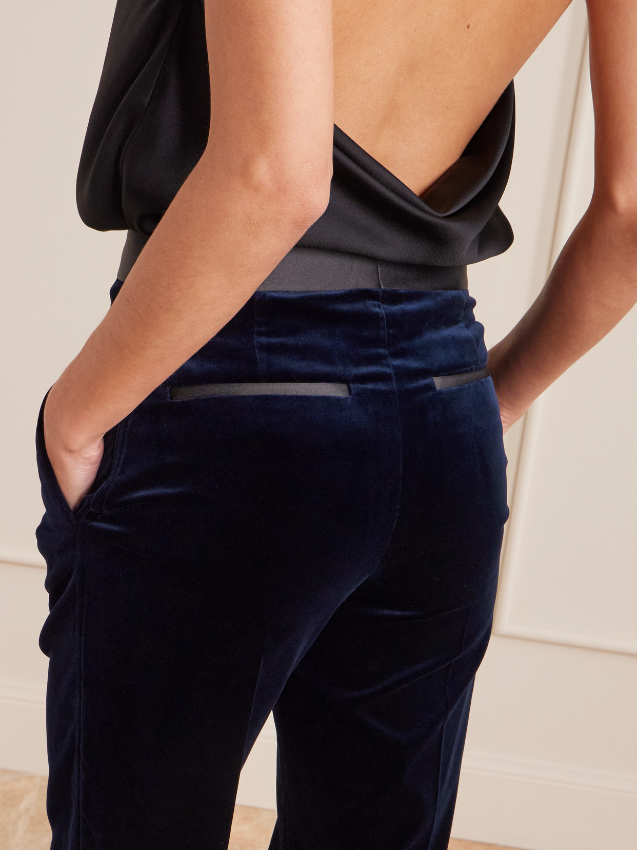 Victoria Beckham Alina Satin-trimmed Cotton-blend Velvet Wide-leg Pants In Multi