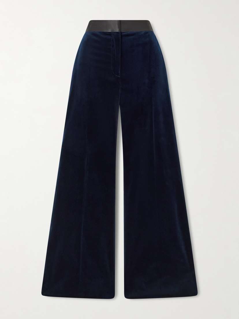 Victoria Beckham Alina Satin-trimmed Cotton-blend Velvet Wide-leg Pants
