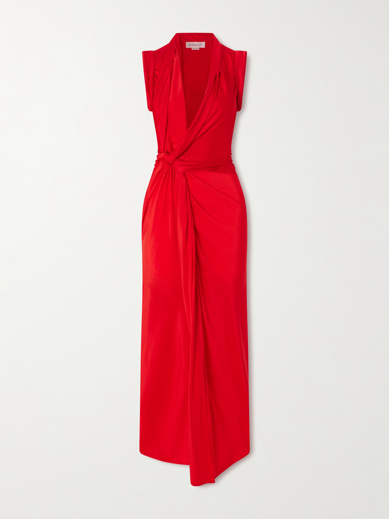 Victoria Beckham Asymmetric Twisted Satin Maxi Dress In Red