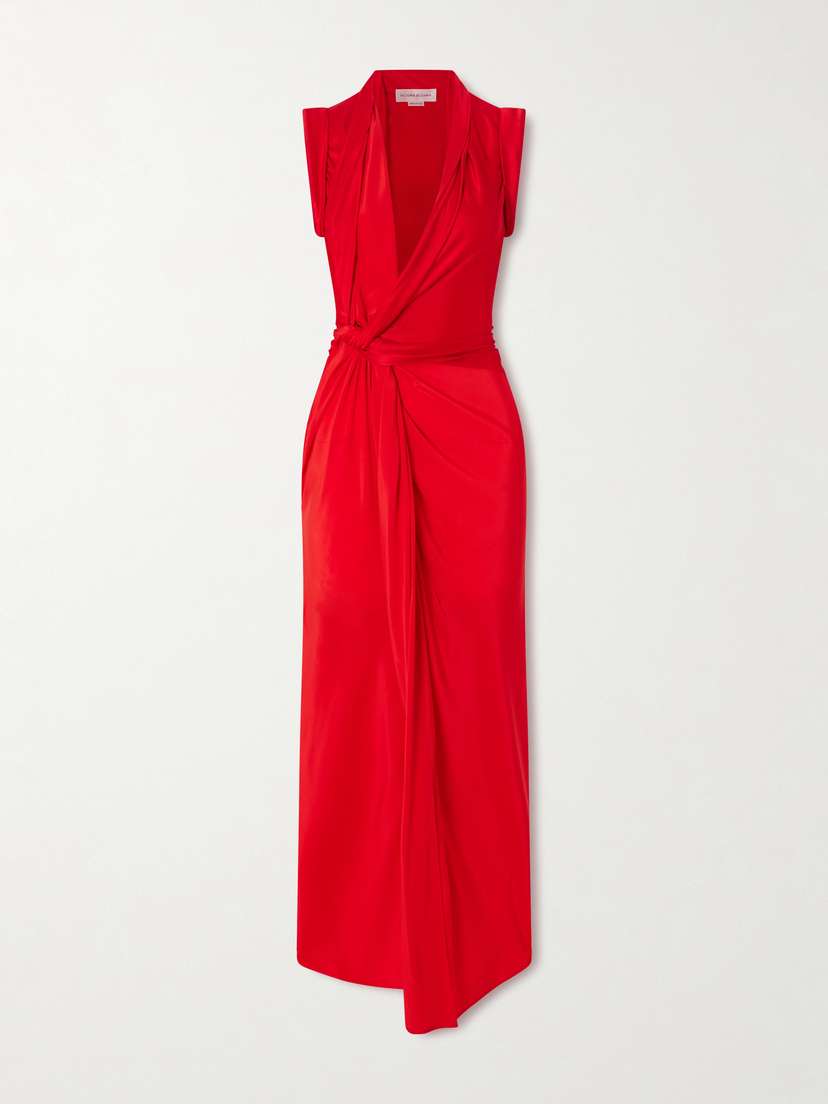 Asymmetric Twisted Satin Maxi Dress