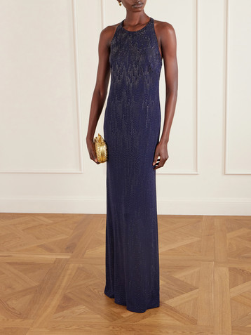 Ralph Lauren Collection Claeton crystal-embellished crepe halterneck gown