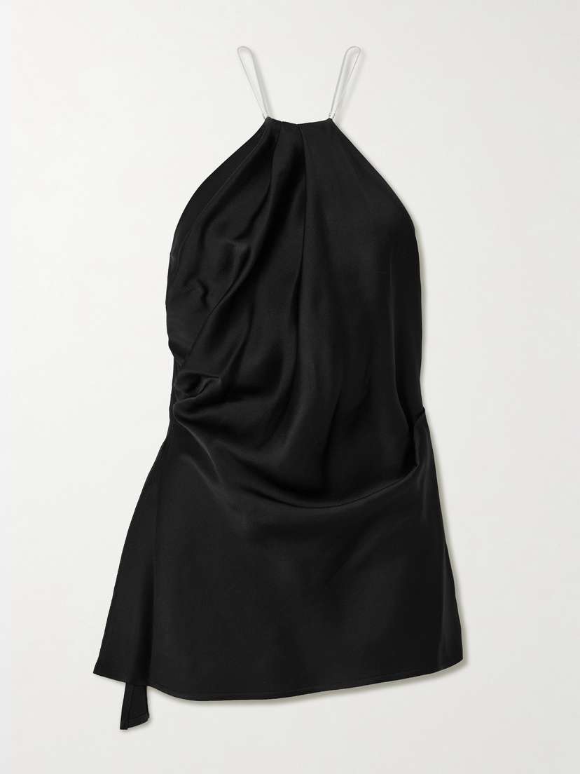 Victoria Beckham Chain-embellished Gathered Satin Top