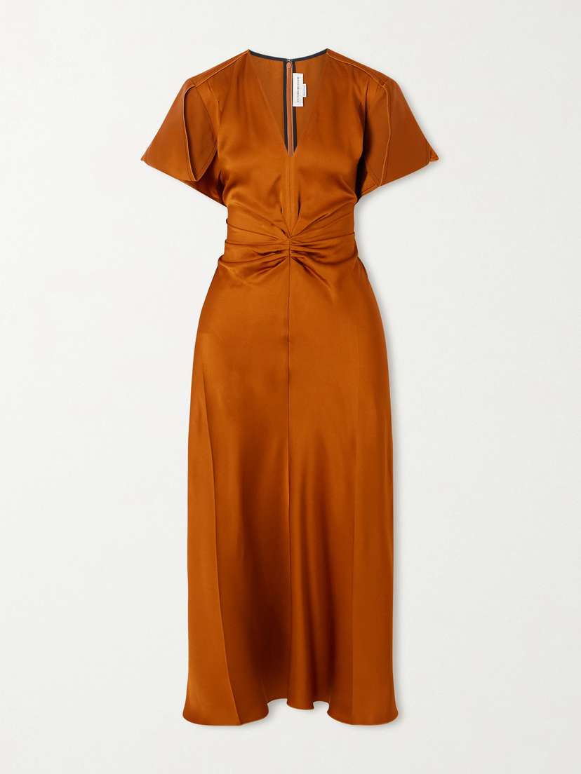 Victoria Beckham Gathered Satin Midi Dress
