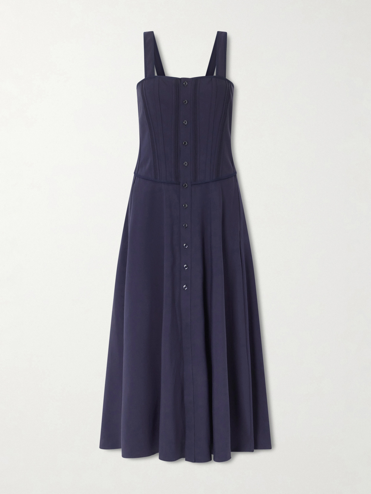 Ralph Lauren Sophee Pintucked Cotton-blend Jersey Midi Dress In Blue