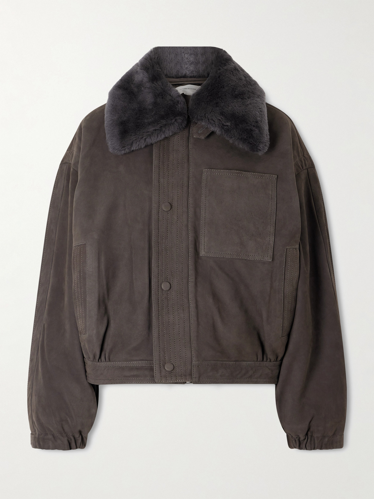Victoria Beckham Shearling-trimmed Nubuck Bomber Jacket In Gray