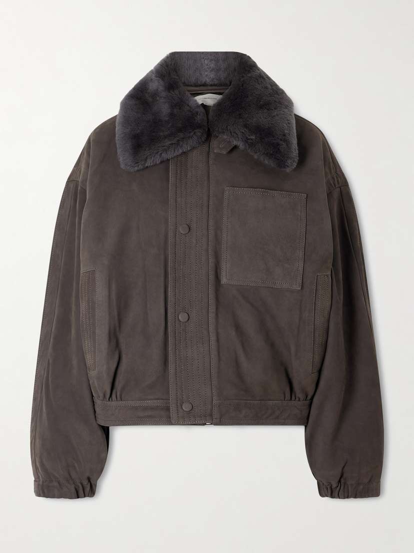 Victoria Beckham Shearling-trimmed Nubuck Bomber Jacket