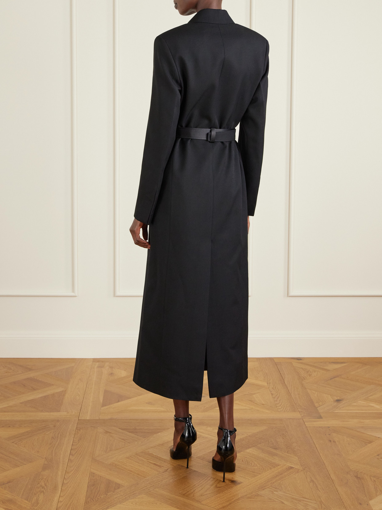 Belted Satin-Trimmed Twill Coat