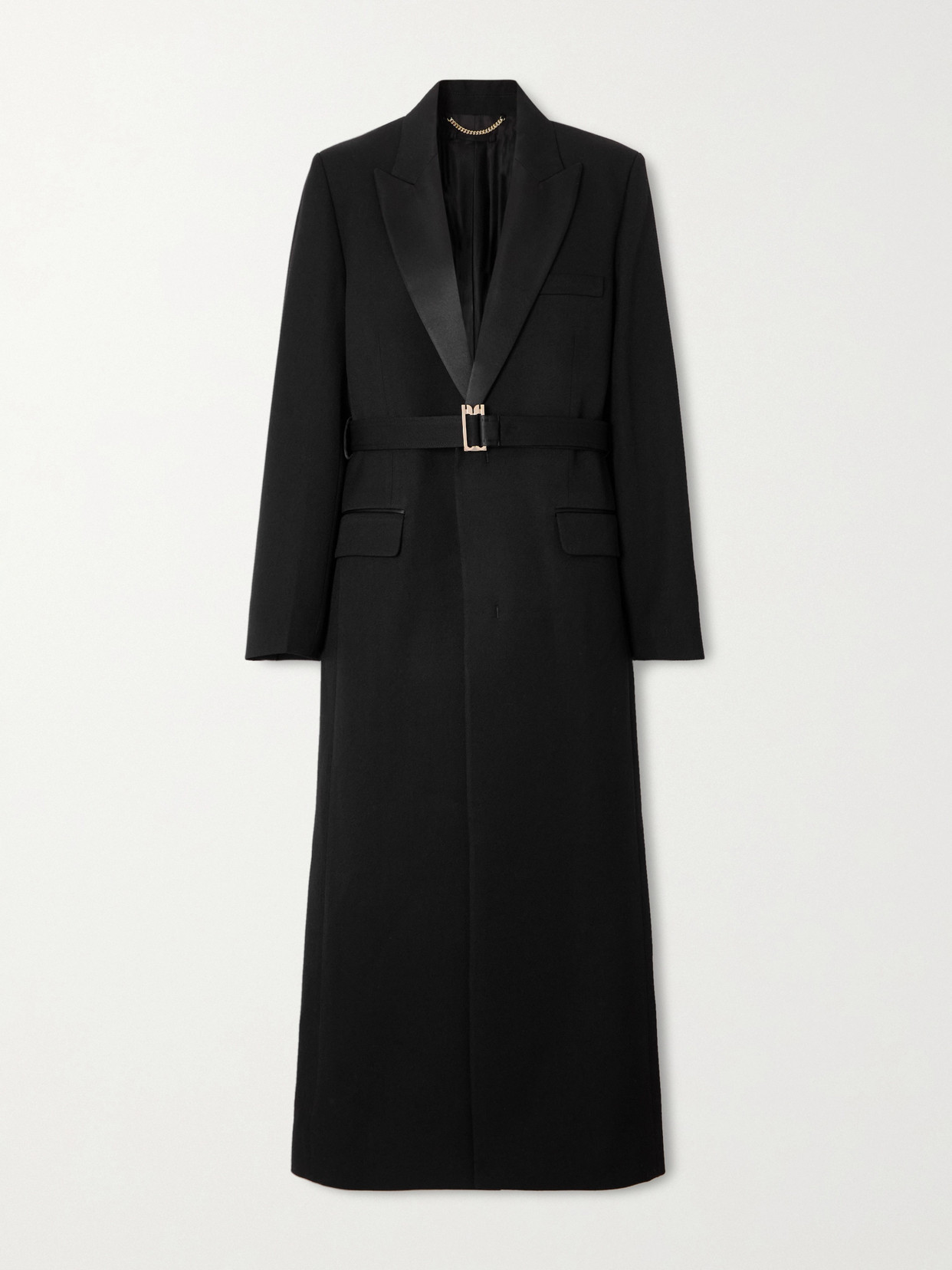Victoria Beckham Belted Satin-trimmed Twill Coat In Black