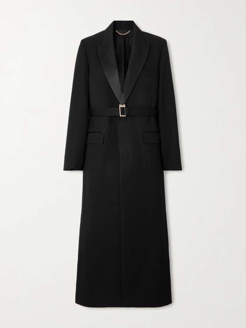 Victoria Beckham Belted Satin-trimmed Twill Coat