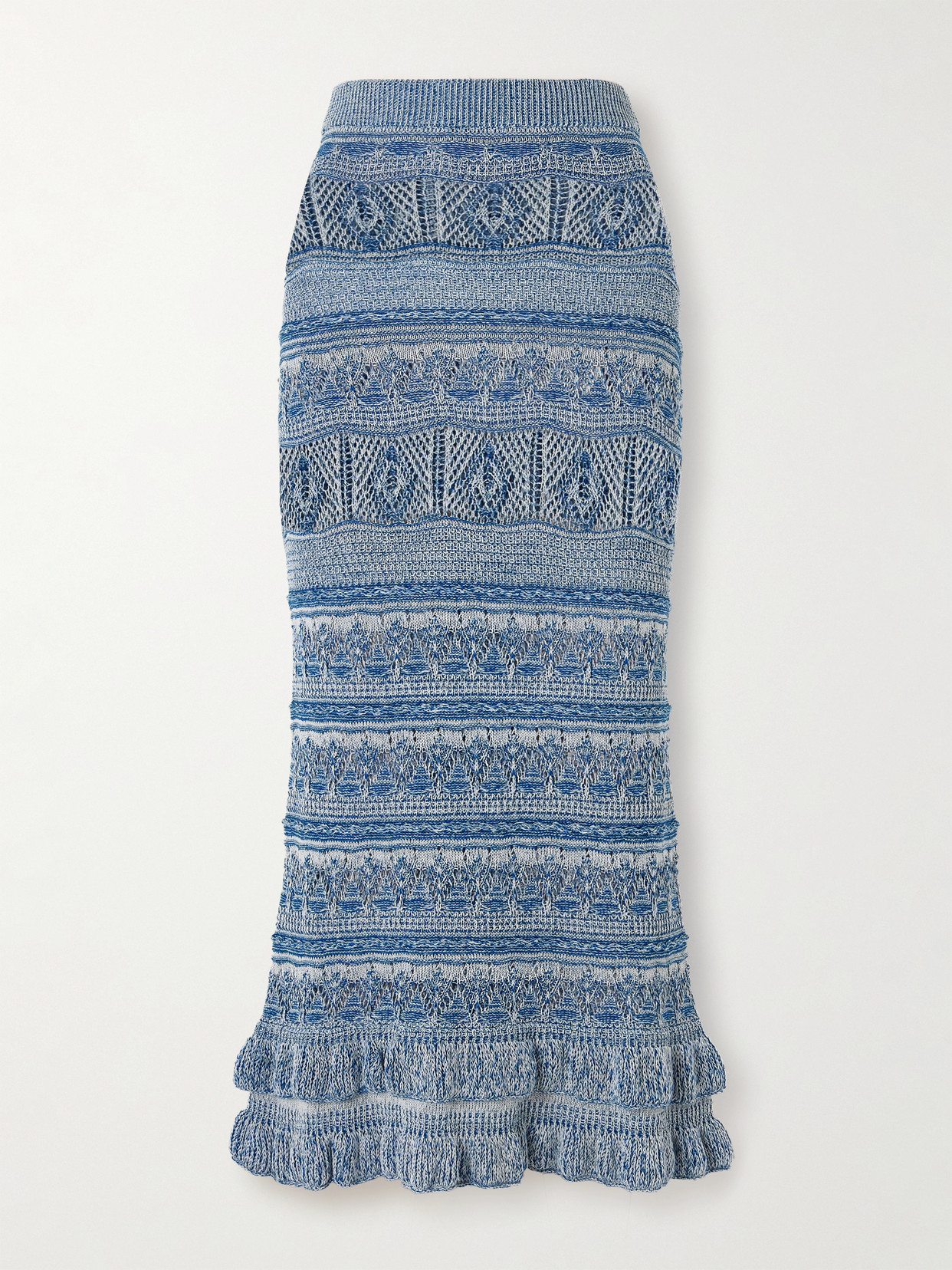 Etro Ruffled Crocheted Maxi Skirt In Blue