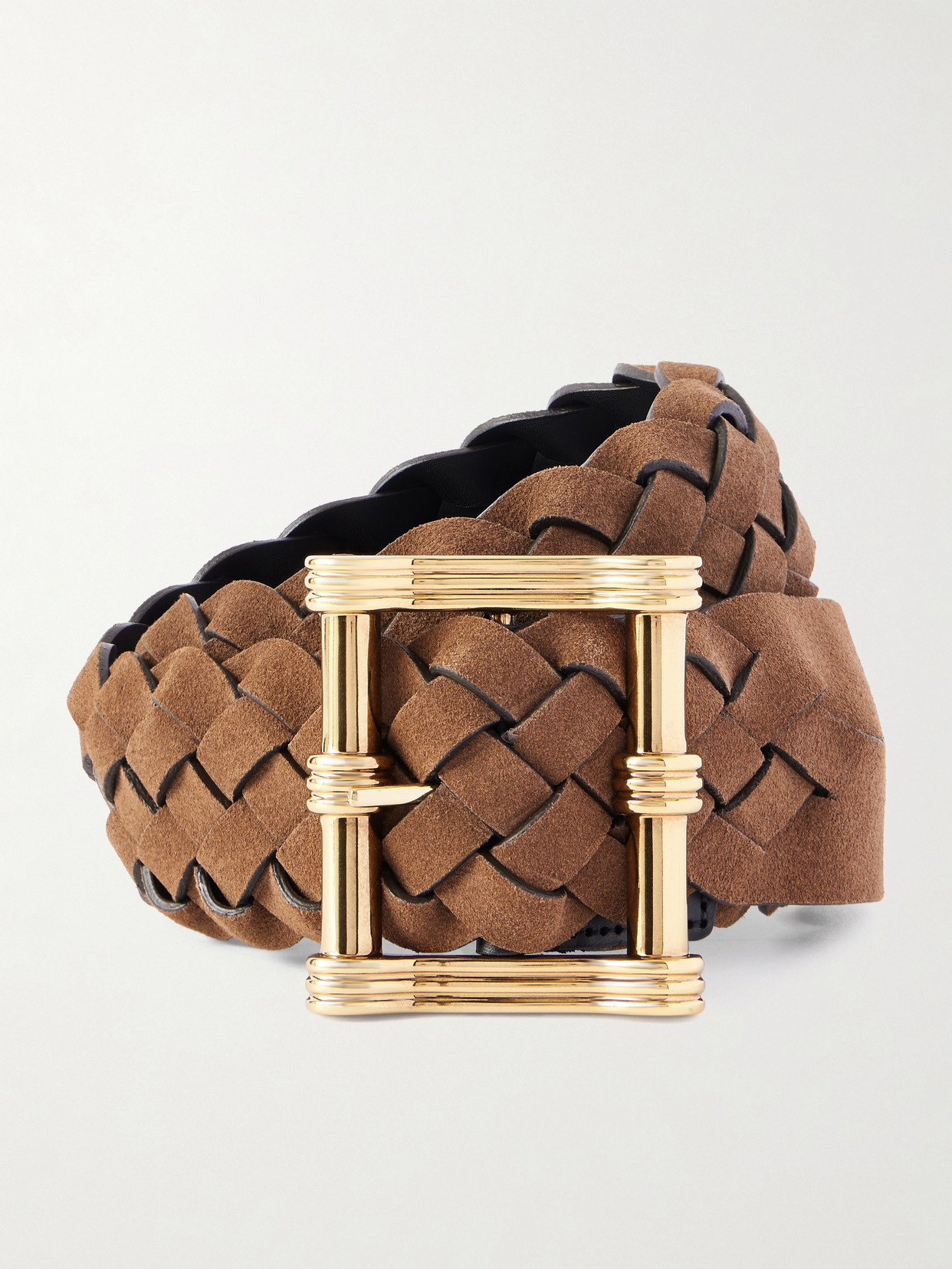 Etro Reversible Woven Suede And Leather Belt In Brown