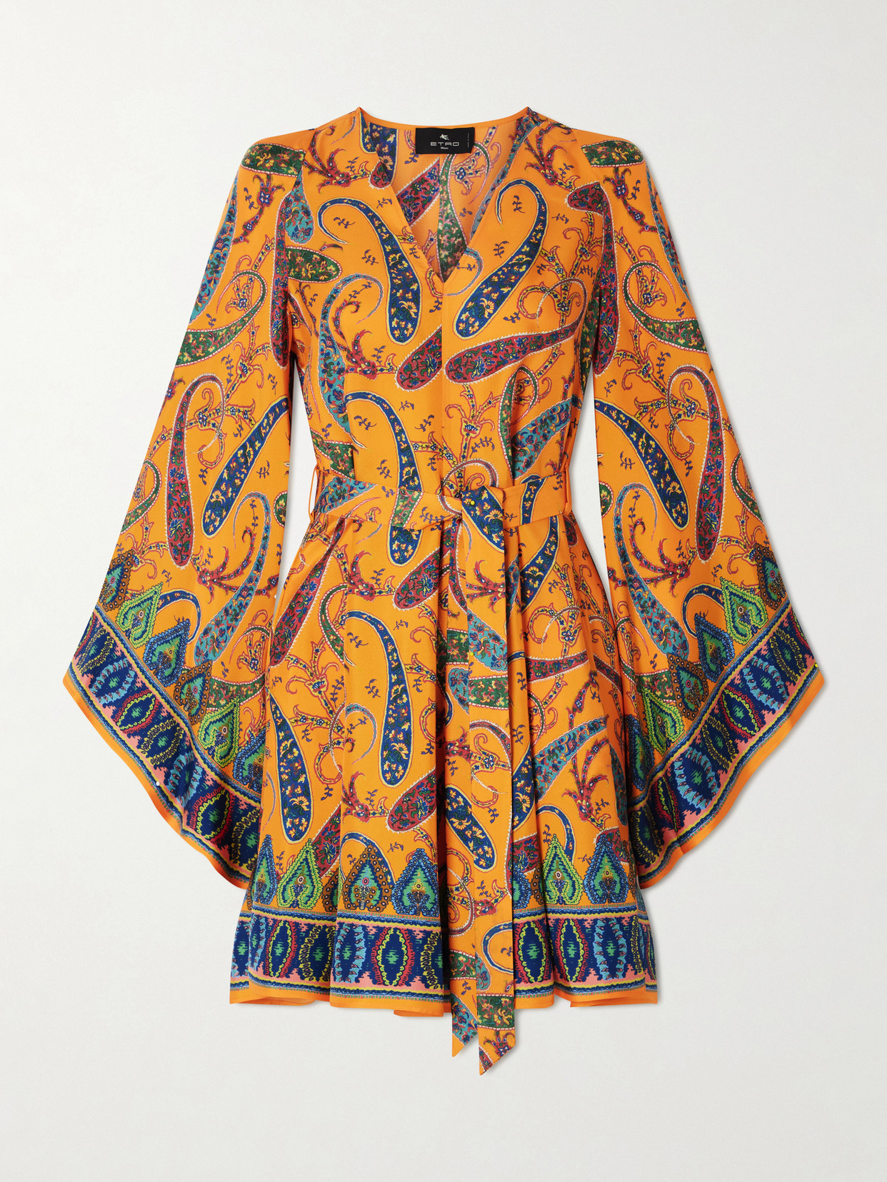 Etro Paisley Pattern Mini Dress With Belted Waist In Multi