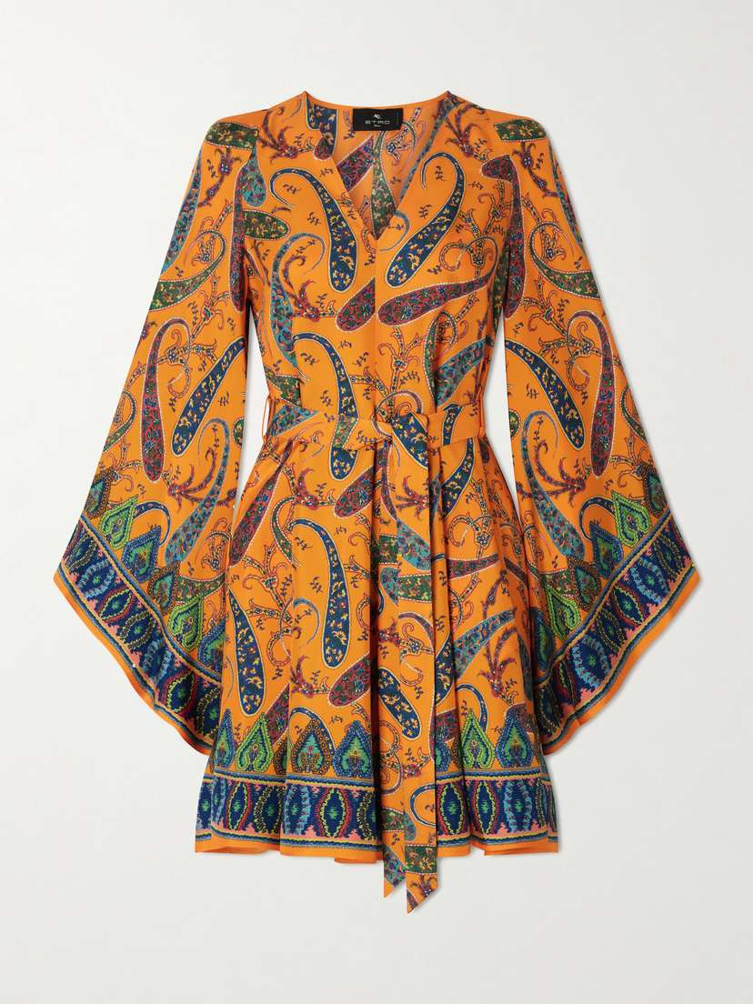 Etro Belted Paisley-print Silk-twill Mini Dress