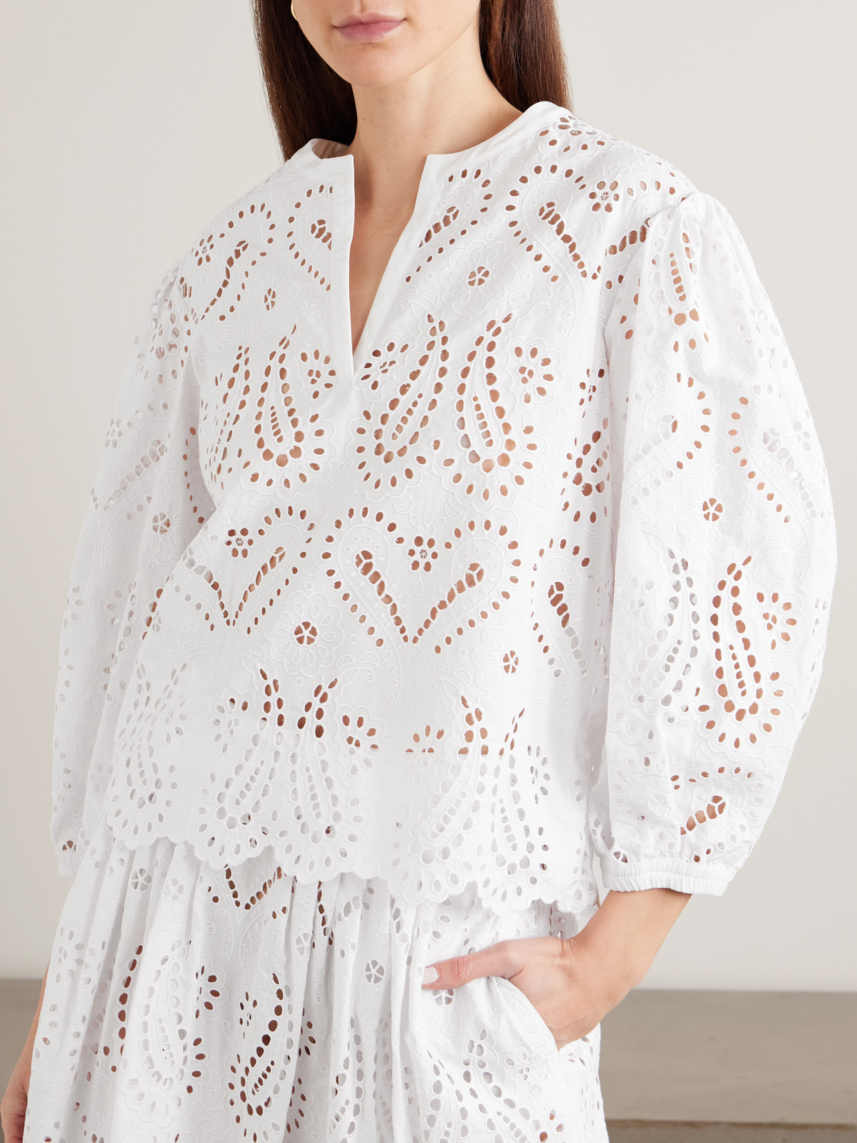 Scalloped Broderie Anglaise Cotton-Blend Poplin Blouse