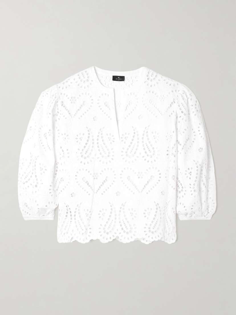 Etro Scalloped Broderie Anglaise Cotton-blend Poplin Blouse