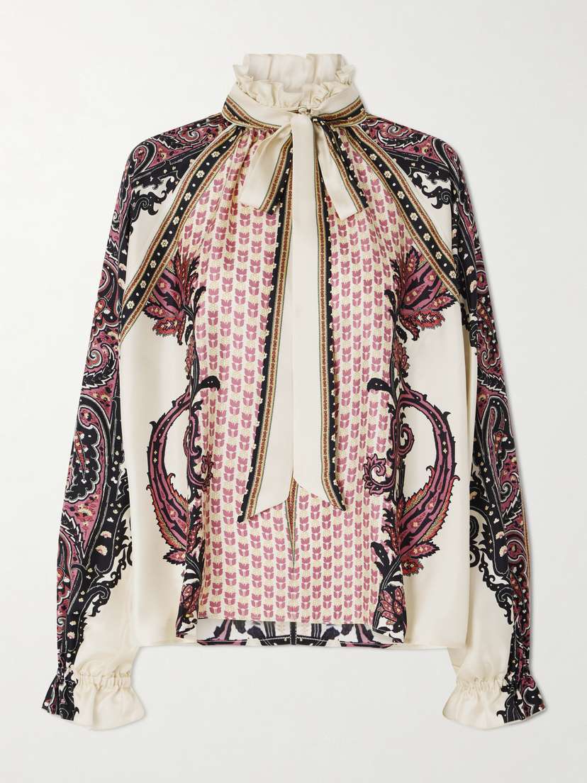 Etro Pussy-bow Ruffled Printed Silk-twill Blouse