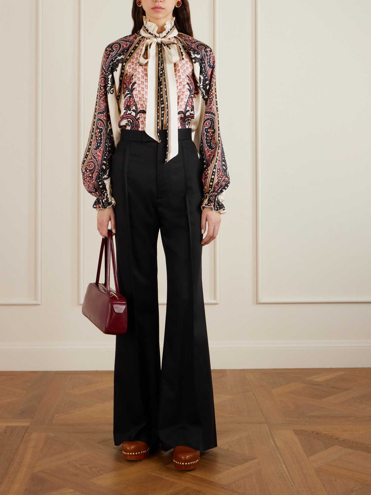 Etro Pussy-bow Ruffled Printed Silk-twill Blouse In Neutral