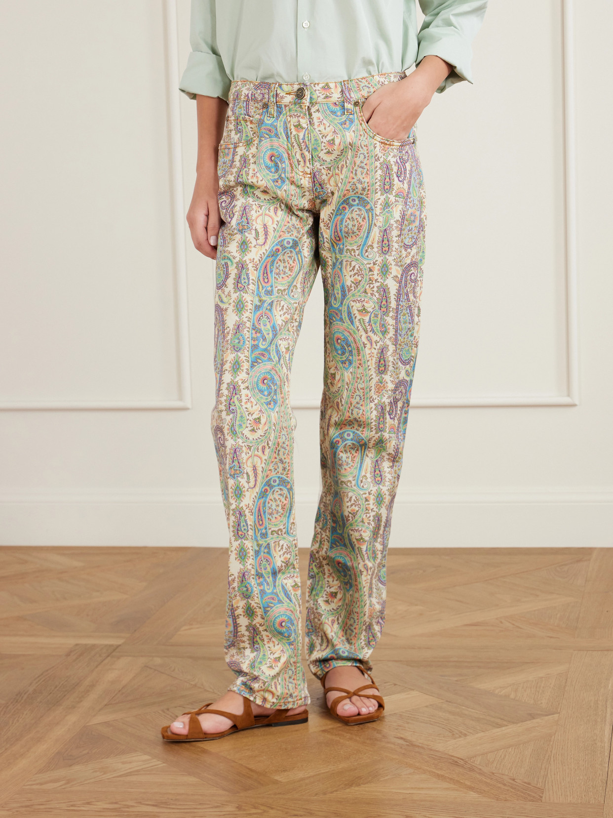 Paisley-Print Straight-Leg Jeans