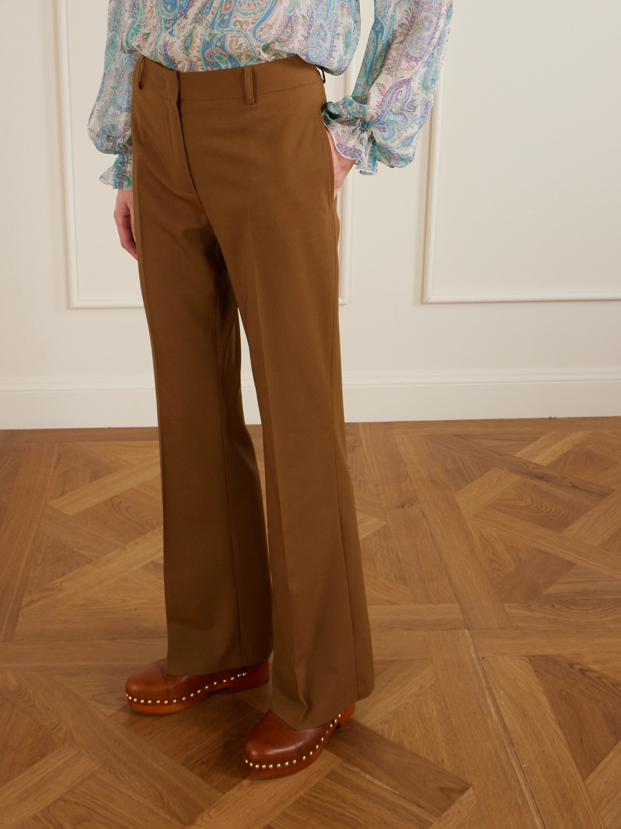 Etro Wool-blend Flared Pants In Brown