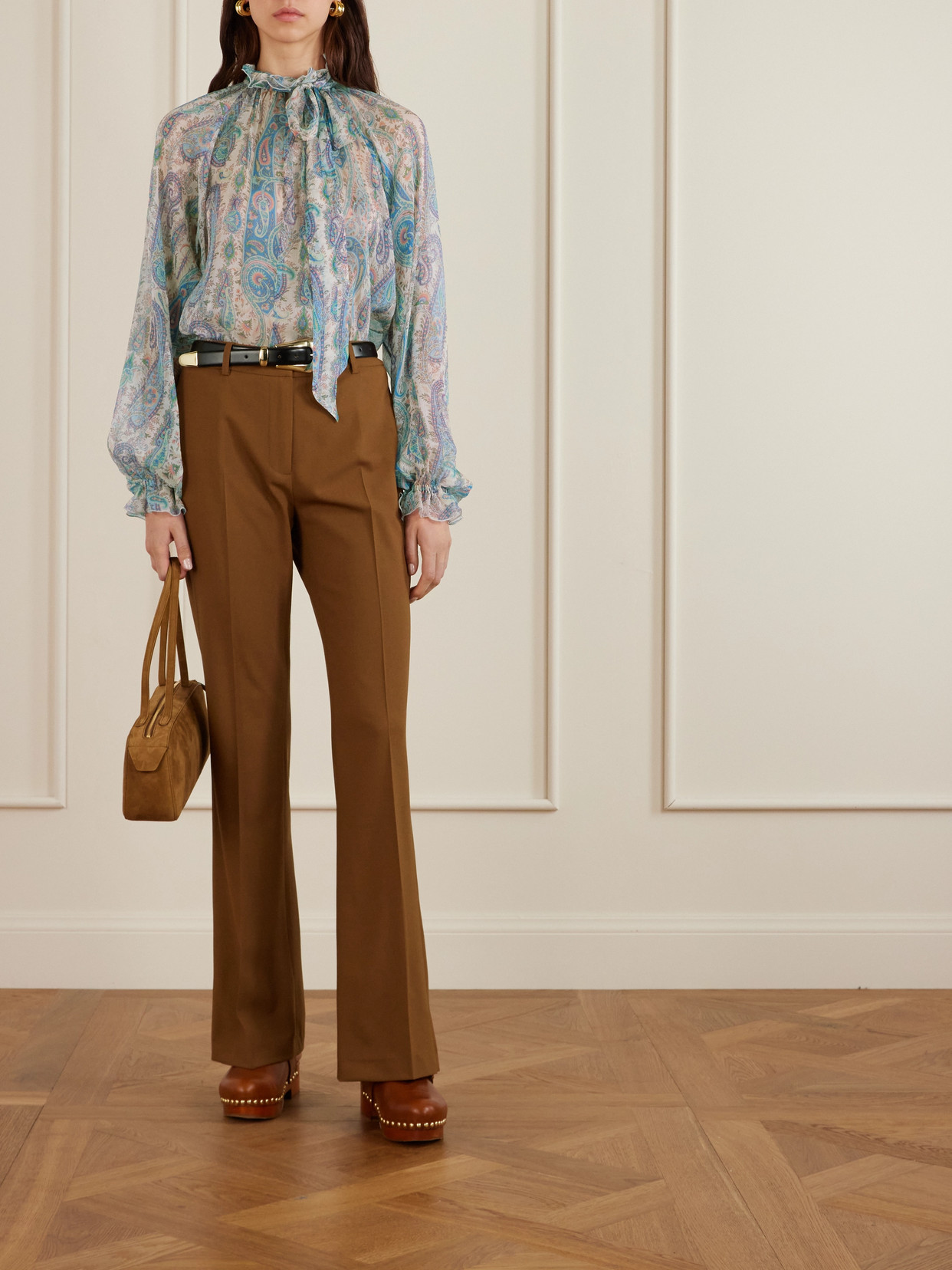 Etro Wool-blend Flared Pants In Brown
