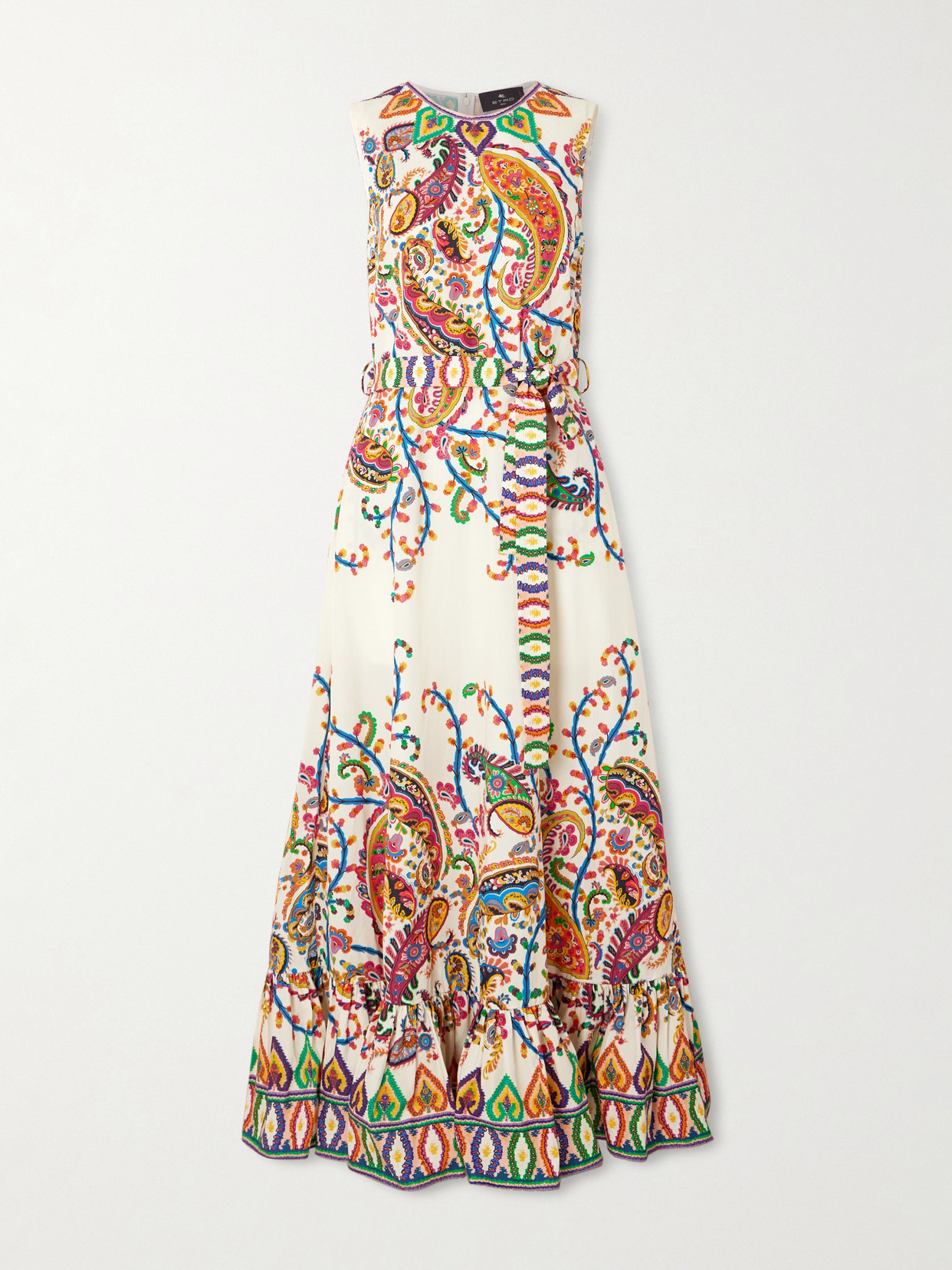Etro Belted Printed Cotton Maxi Dress In Multi