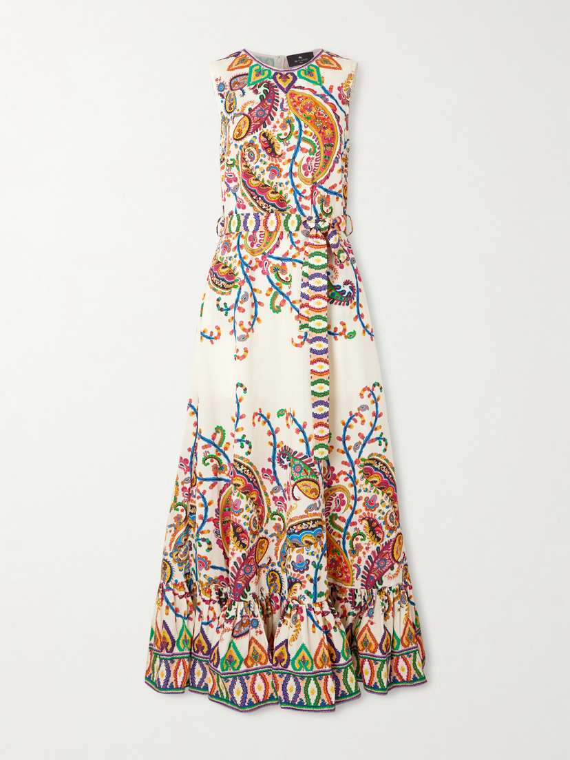 Etro Belted Printed Cotton Maxi Dress