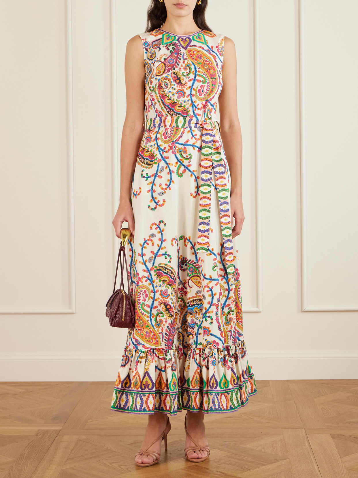 Etro Belted Printed Cotton Maxi Dress In Multi