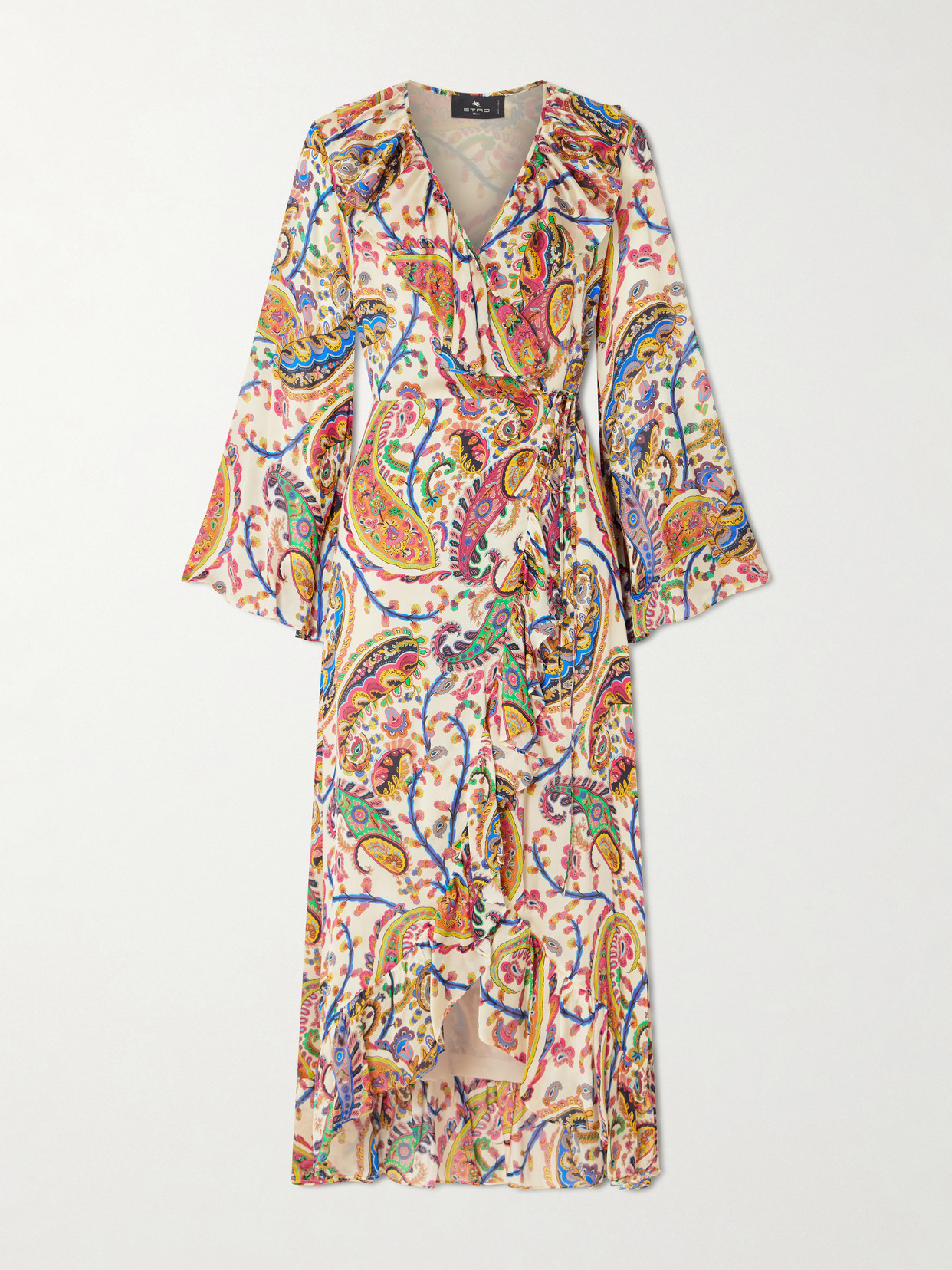 Etro Asymmetric Ruffled Paisley-print Silk Wrap Dress In Multi