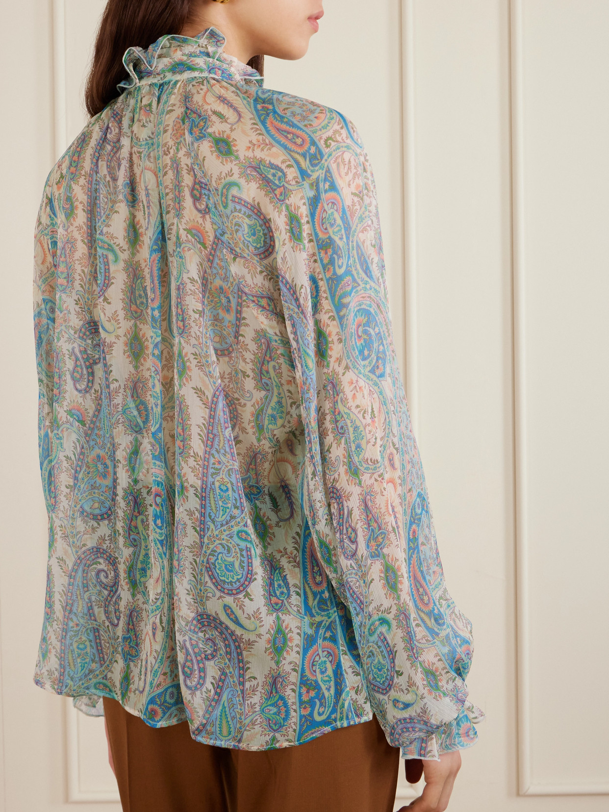 Etro Women Silk Crepon Blouse With Scarf And Paisley Foliage Motif In Multi