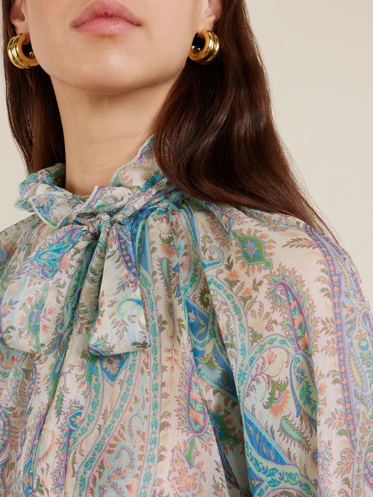 Etro Women Silk Crepon Blouse With Scarf And Paisley Foliage Motif In Multi
