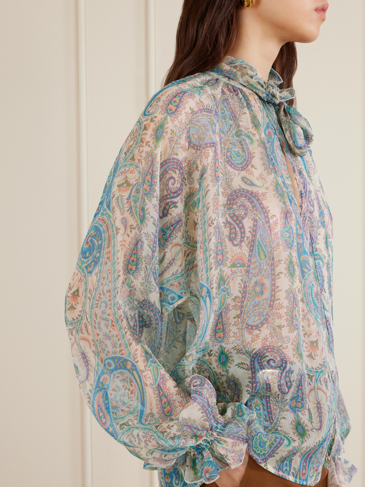 Etro Women Silk Crepon Blouse With Scarf And Paisley Foliage Motif In Multi