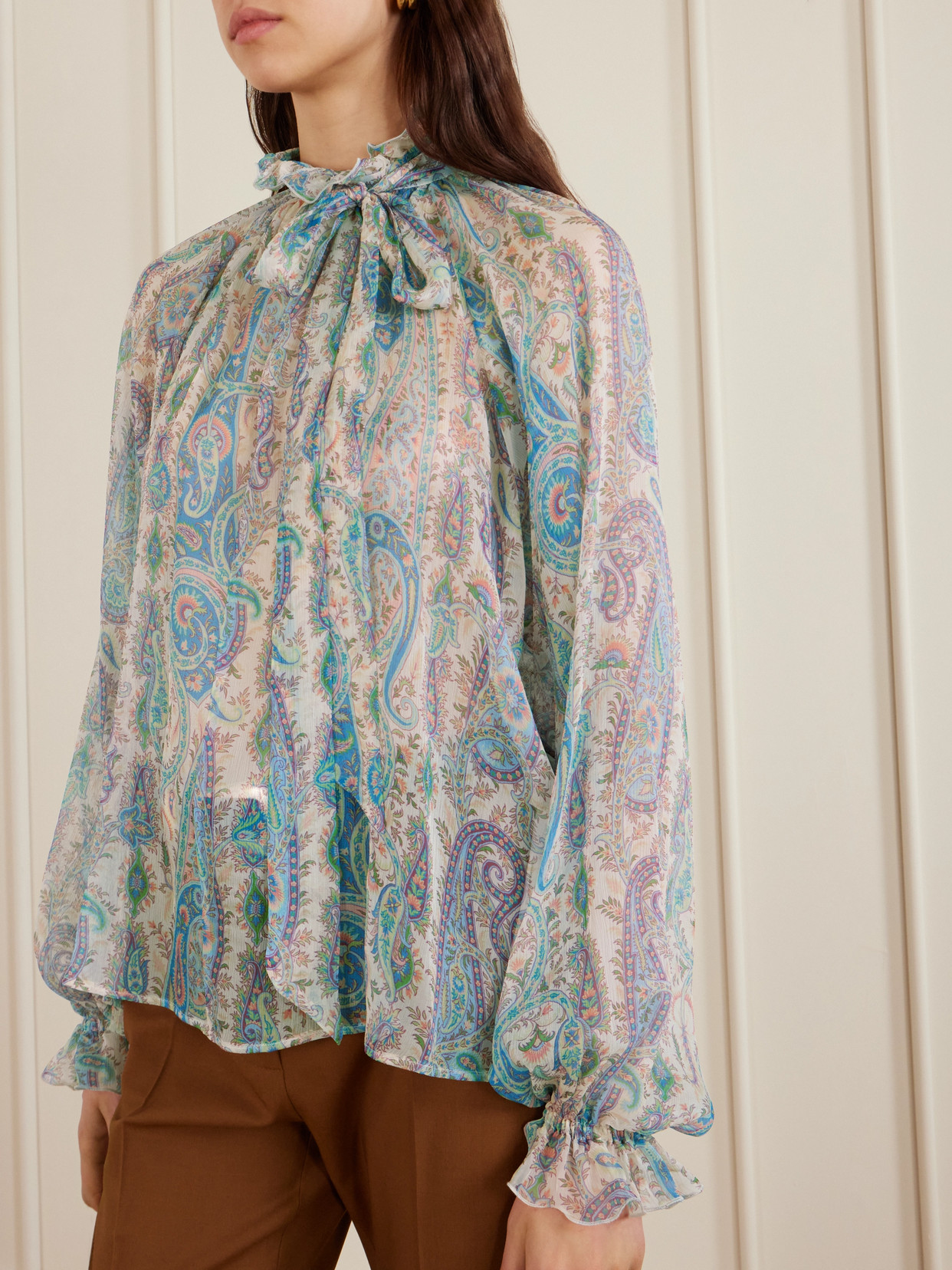 Etro Women Silk Crepon Blouse With Scarf And Paisley Foliage Motif In Multi