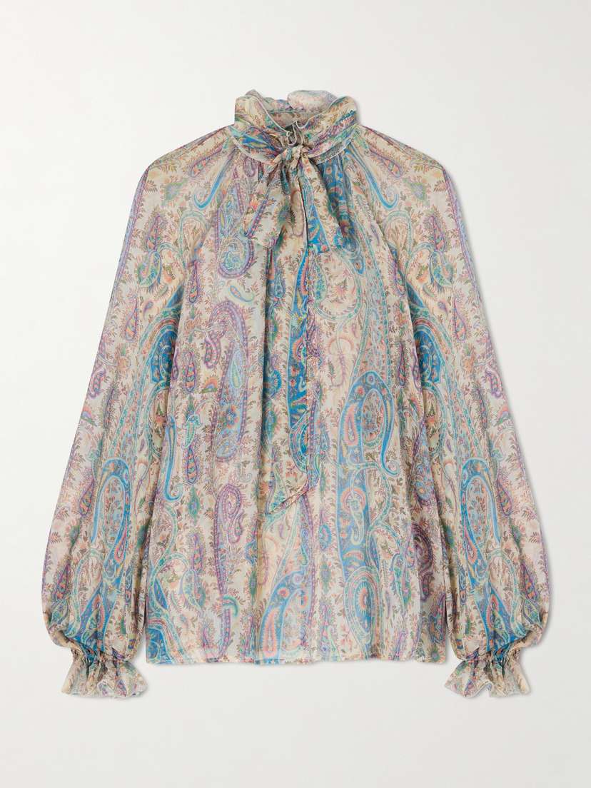 Etro Pussy-bow Ruffled Paisley-print Silk-crepon Blouse