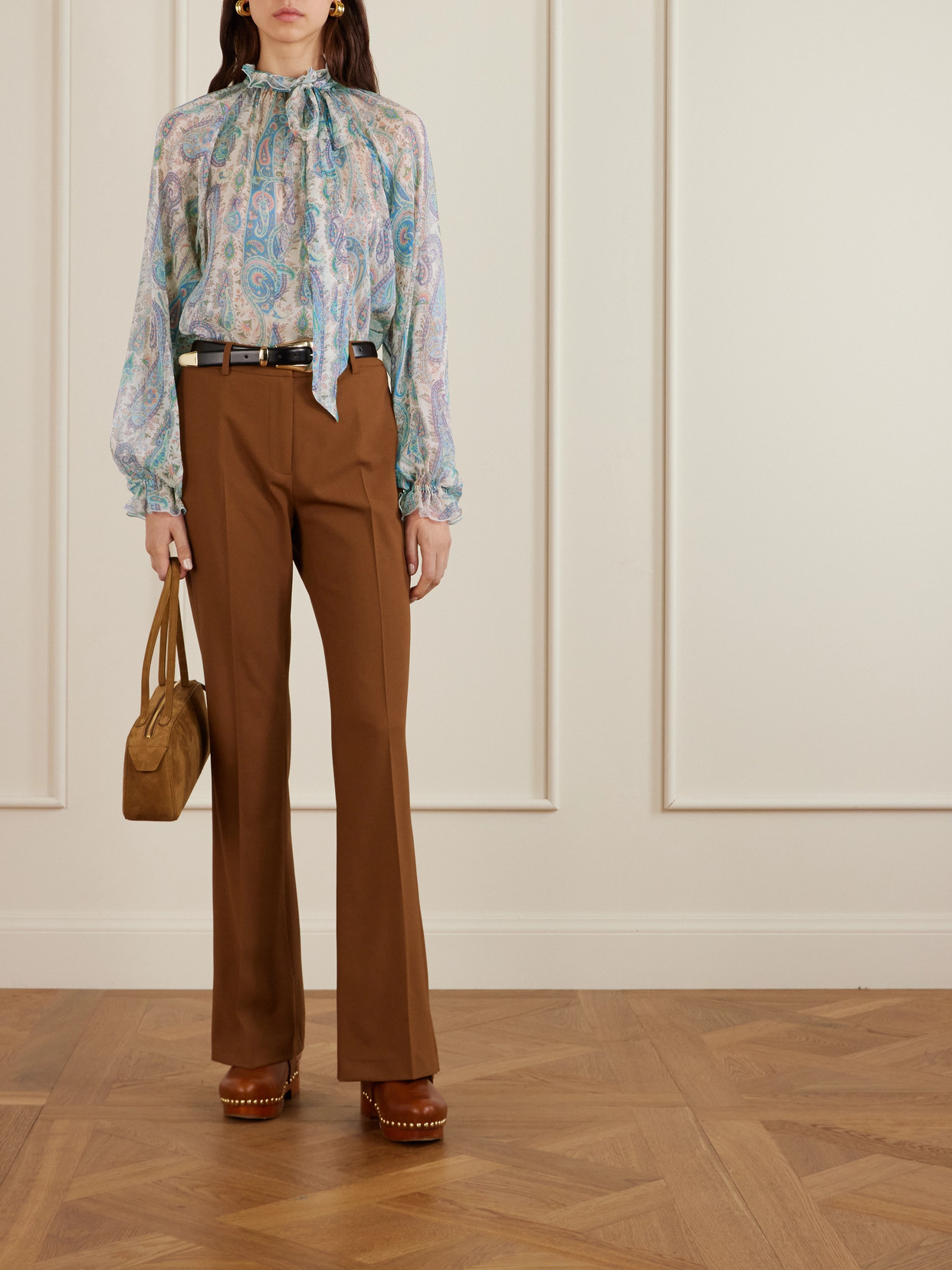 Etro Women Silk Crepon Blouse With Scarf And Paisley Foliage Motif In Multi