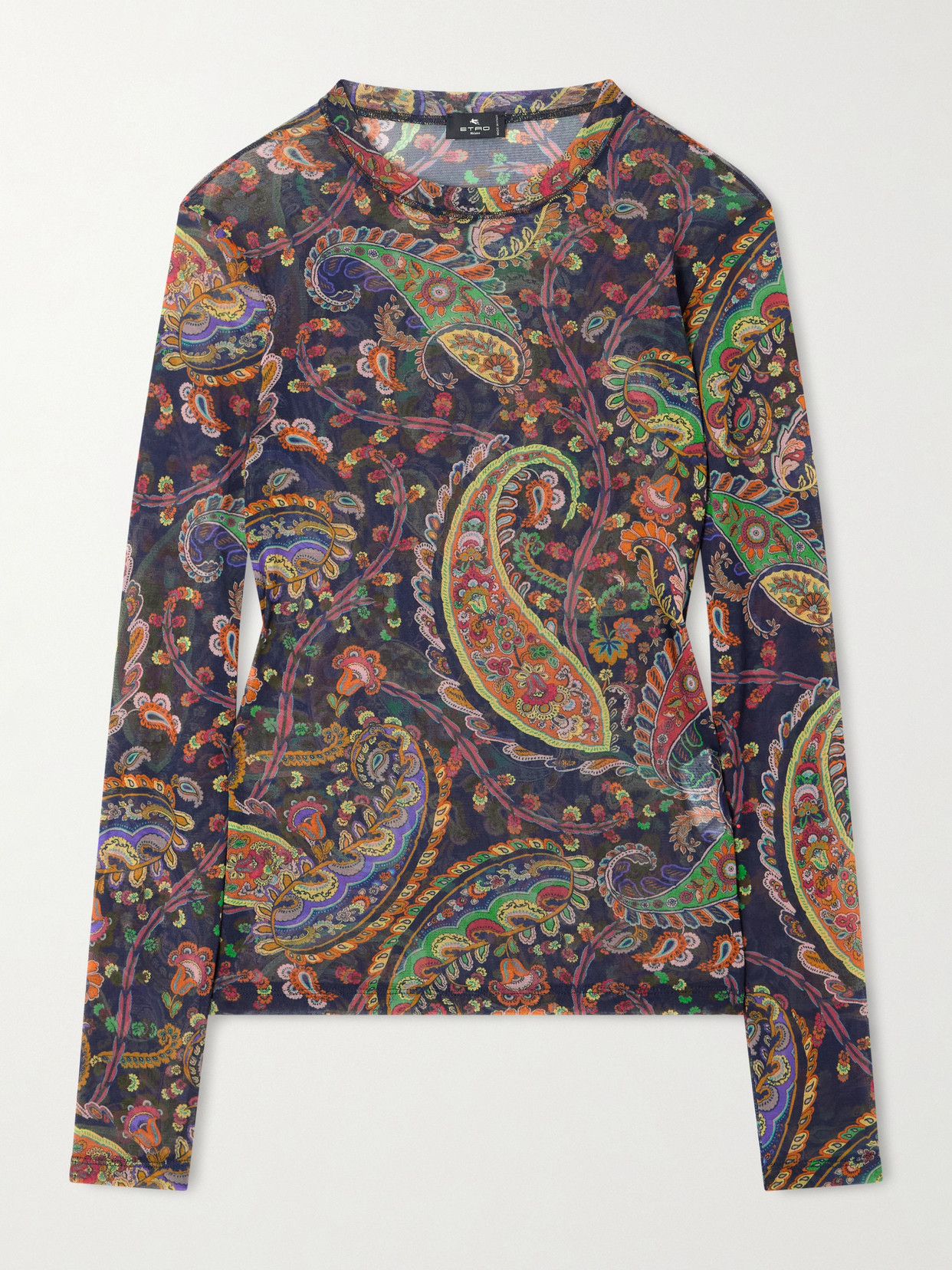 Etro Paisley-print Mesh Top In Blue