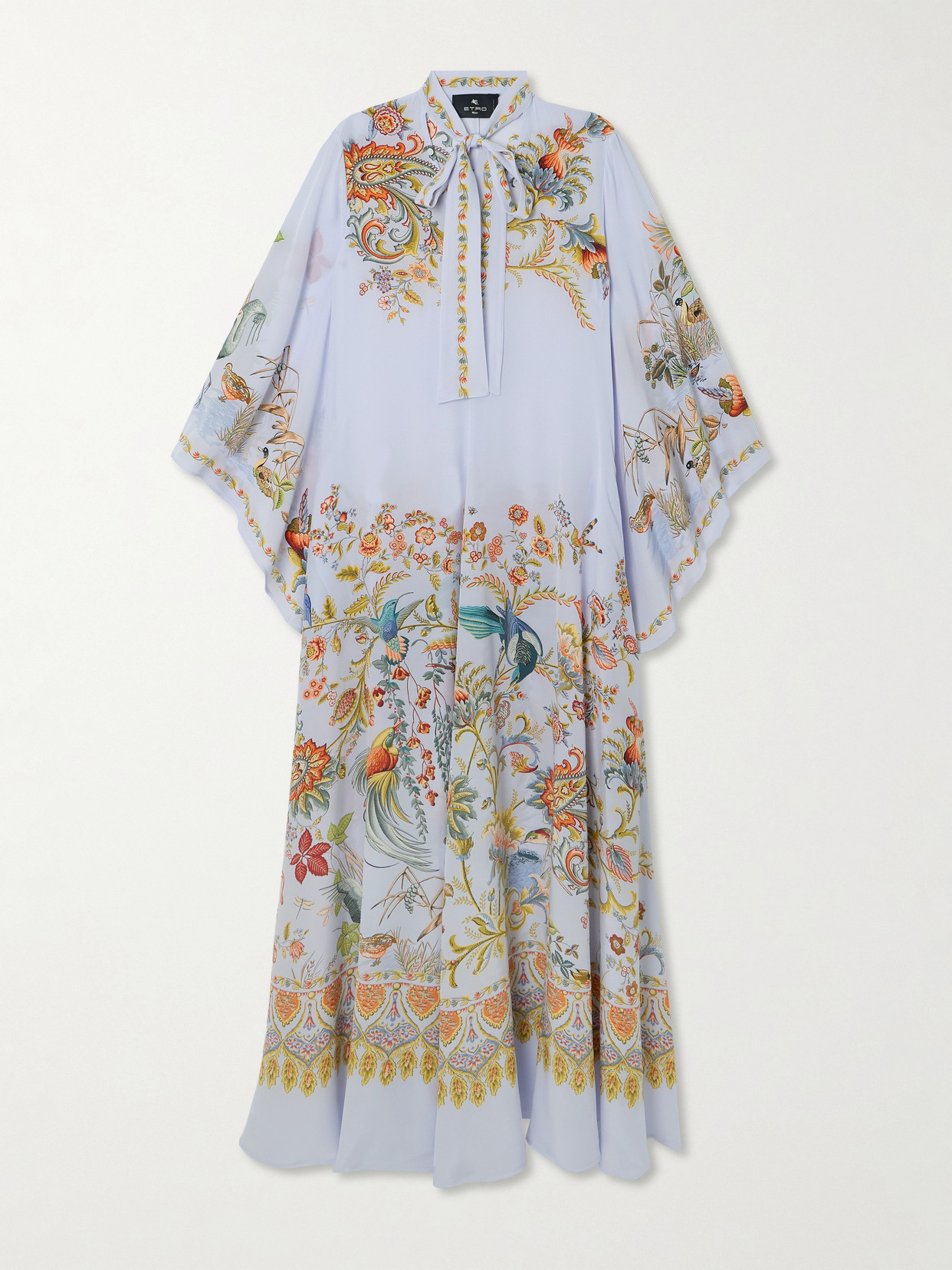 Etro Pussy-bow Printed Silk Maxi Dress In Blue