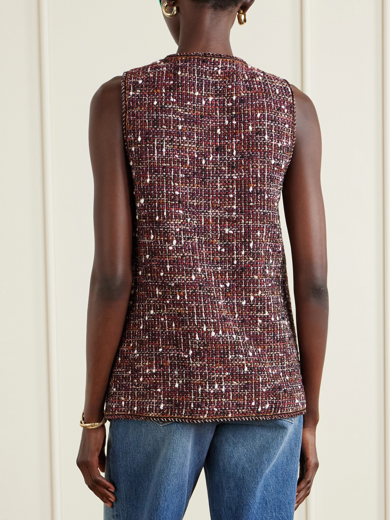 Piped Cotton-Blend Tweed Vest