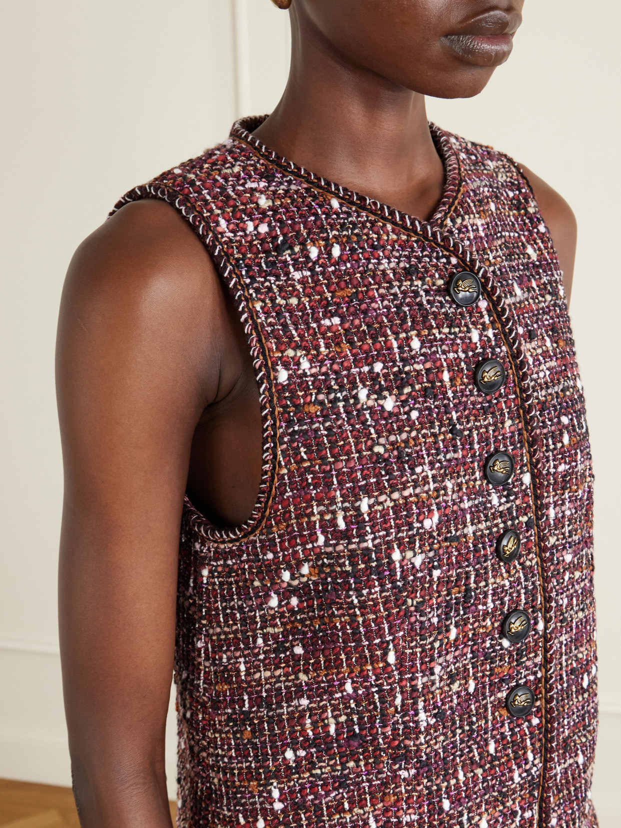 Piped Cotton-Blend Tweed Vest